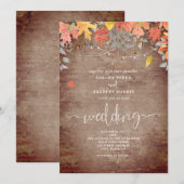 落ち葉のレンガのストリングライト オータムウェディング 招待状 (正面/裏面)