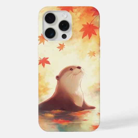 落ち葉の下のカワウソの視線 iPhoneケース (裏面)