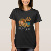 落ち葉の季節のカボチャのミニマルデザイン Tシャツ (正面)