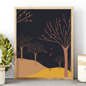 落ち葉の木々が織りなす秋の風景 ポスター