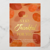 落ち葉の燃えるようなオレンジ色の葉 感謝の気持ちを込めて 箔シーズンカード (正面)