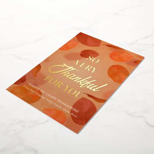 落ち葉の燃えるようなオレンジ色の葉 感謝の気持ちを込めて 箔シーズンカード (回転した状態)