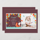 落ち葉の狐の写真 招待状 (正面/裏面)