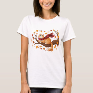 落ち葉の猫のサンクスギビングTシャツ - It's Fall Y'all Tシャツ