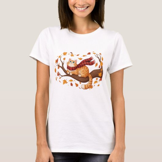 落ち葉の猫のサンクスギビングTシャツ - It's Fall Y'all Tシャツ (正面)