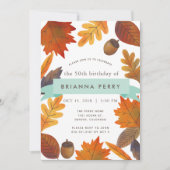 落ち葉の白水彩 大人の誕生日 招待状 (正面)
