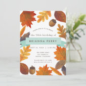 落ち葉の白水彩 大人の誕生日 招待状 (スタンド正面)