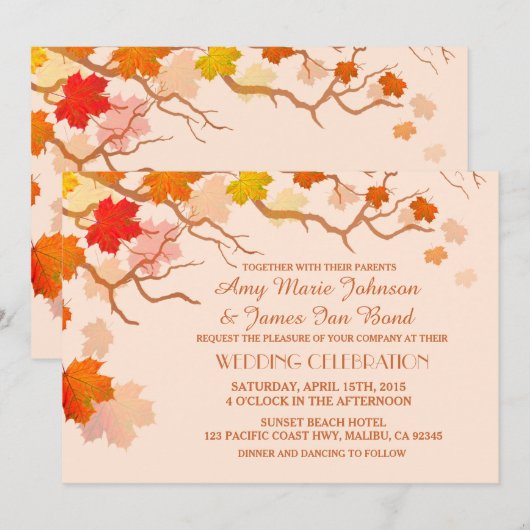 落ち葉の秋の結婚式招待状 招待状 (正面/裏面)