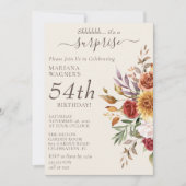 落ち葉の秋色アイボリーサプライズ誕生日 招待状 (正面)