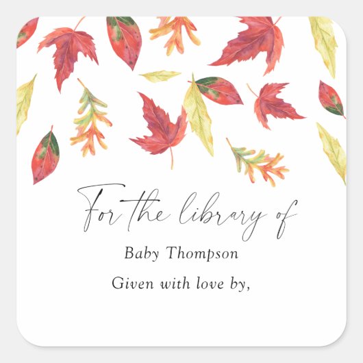 落ち葉の秋 - ベビーシャワーのブックプレート スクエアシール (正面)