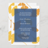 落ち葉の銀杏　ネイビーゴールドの秋のウェディング 招待状 (正面/裏面)