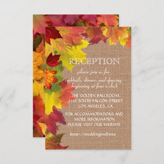落ち葉の麻のウェディングレセプション囲い エンクロージャーカード (正面/裏面)