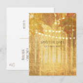 落ち葉の黄金の秋の素朴な Save The Date 案内ポストカード (正面/裏面)
