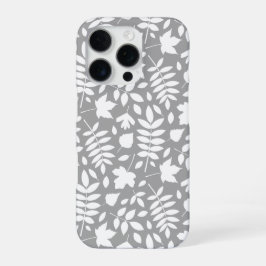 落ち葉模様 グレー地にホワイト iPhone 16 PROケース