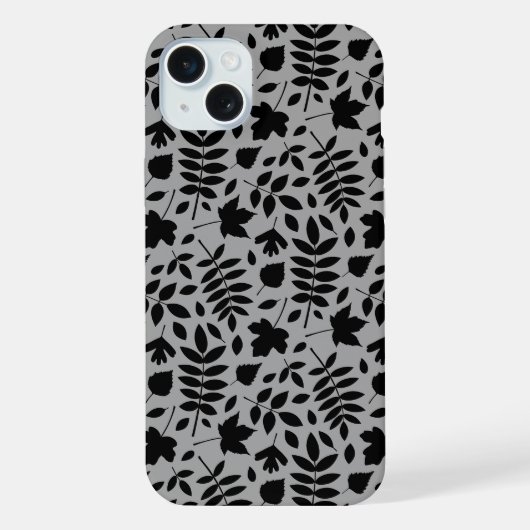 落ち葉模様 グレー地に黒 iPhoneケース (裏面)