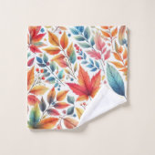 落ち葉 オレンジ ゴールド ティール ブルー タオルセット (ウォッシュタオル)