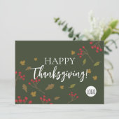 落ち葉 グリーン ハッピーサンクスギビング カスタムロゴ シーズンカード (スタンド正面)