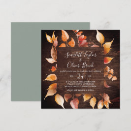 落ち葉 | ラスティックブラウンウッドスクエアウェディング 招待状