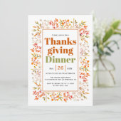 落ち葉、実　焦がしたオレンジ色の感謝祭ディナー 招待状 (スタンド正面)