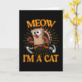 落ち葉+感謝祭+ターキーより猫の方が好きニャン カード (黄色い花)