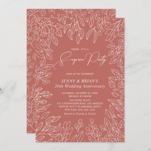 落ち葉 | 現代の秋の結婚記念日 招待状 (正面/裏面)