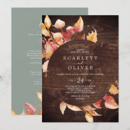 落ち葉 | 背面に詳細がある、素朴な結婚式の招待状 招待状