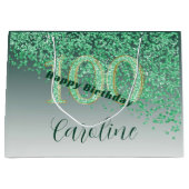 落下かわいらしグリーングリッター100誕生日 ラージペーパーバッグ (正面)