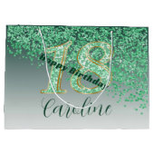 落下かわいらしグリーングリッター18誕生日 ラージペーパーバッグ (裏面)