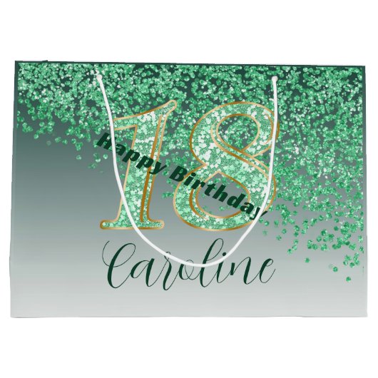 落下かわいらしグリーングリッター18誕生日 ラージペーパーバッグ (裏面)