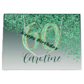 落下かわいらしグリーングリッター60誕生日 ラージペーパーバッグ (正面)