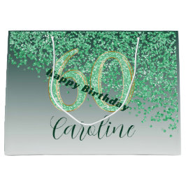 落下かわいらしグリーングリッター60誕生日 ラージペーパーバッグ