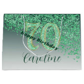 落下かわいらしグリーングリッター70誕生日 ラージペーパーバッグ (正面)