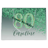 落下かわいらしグリーングリッター80誕生日 ラージペーパーバッグ (正面)