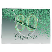 落下かわいらしグリーングリッター80誕生日 ラージペーパーバッグ (裏面)