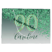 落下かわいらしグリーングリッター90誕生日 ラージペーパーバッグ (裏面)