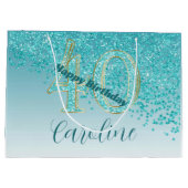 落下かわいらしティール（緑がかった色）ブルーグリッター40歳 ラージペーパーバッグ (裏面)