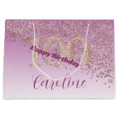 落下かわいらしバラ金ゴールドグリッター100誕生日 ラージペーパーバッグ (正面)