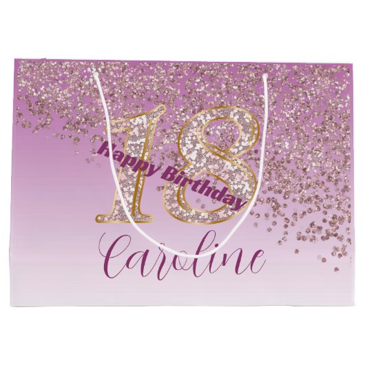 落下かわいらしバラ金ゴールドグリッター18誕生日 ラージペーパーバッグ (裏面)