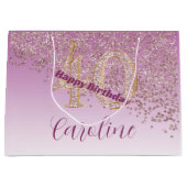 落下かわいらしバラ金ゴールドグリッター40歳の誕生日 ラージペーパーバッグ (正面)