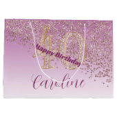 落下かわいらしバラ金ゴールドグリッター40歳の誕生日 ラージペーパーバッグ (裏面)