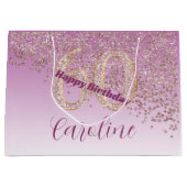 落下かわいらしバラ金ゴールドグリッター60誕生日 ラージペーパーバッグ (正面)