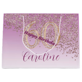 落下かわいらしバラ金ゴールドグリッター60誕生日 ラージペーパーバッグ