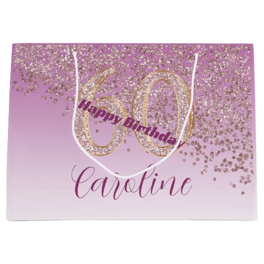 落下かわいらしバラ金ゴールドグリッター60誕生日 ラージペーパーバッグ (正面)
