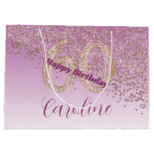落下かわいらしバラ金ゴールドグリッター60誕生日 ラージペーパーバッグ (裏面)