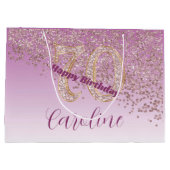 落下かわいらしバラ金ゴールドグリッター70誕生日 ラージペーパーバッグ (裏面)