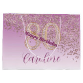 落下かわいらしバラ金ゴールドグリッター80誕生日 ラージペーパーバッグ (裏面)