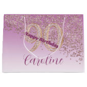 落下かわいらしバラ金ゴールドグリッター90誕生日 ラージペーパーバッグ (正面)