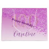 落下かわいらしピンクグリッター100誕生日 ラージペーパーバッグ (正面)