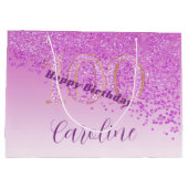 落下かわいらしピンクグリッター100誕生日 ラージペーパーバッグ (裏面)