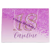 落下かわいらしピンクグリッター18誕生日 ラージペーパーバッグ (正面)